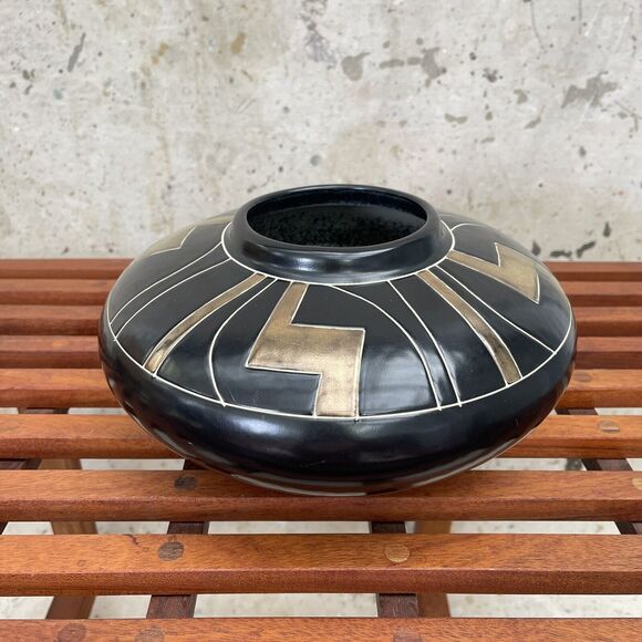 Large 11” VTG Harris Potteries Chicago "CAIRO" Art Deco Design MCM Squat Vase - Picture 2 of 7